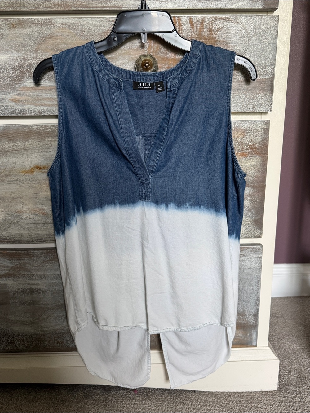 a.n.a Two-Tone Indigo & White Sleeveless Tunic Top